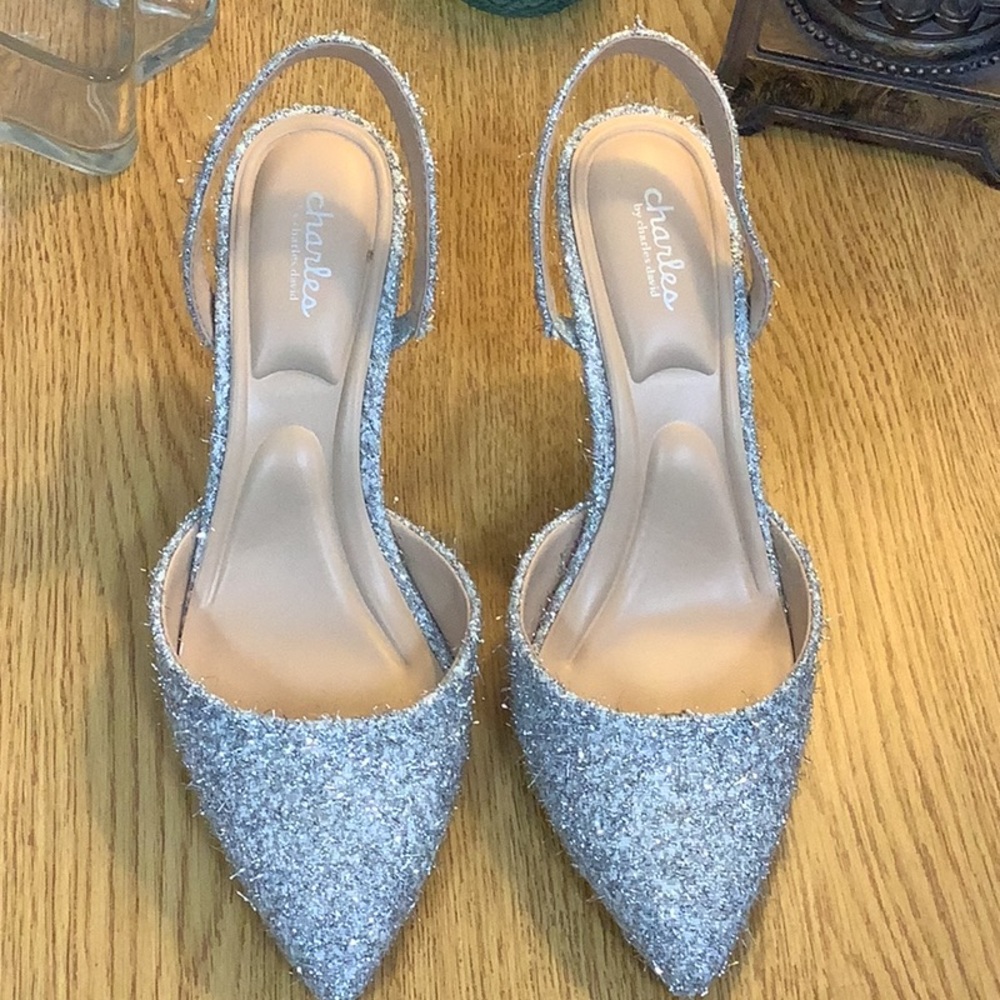 Iniko Slingback Heels (Silver, Sz 10M)